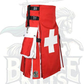Swiss Flag Hybrid Utility Kilt – Handmade Patriotic Kilt for Men by Battle of Kilts